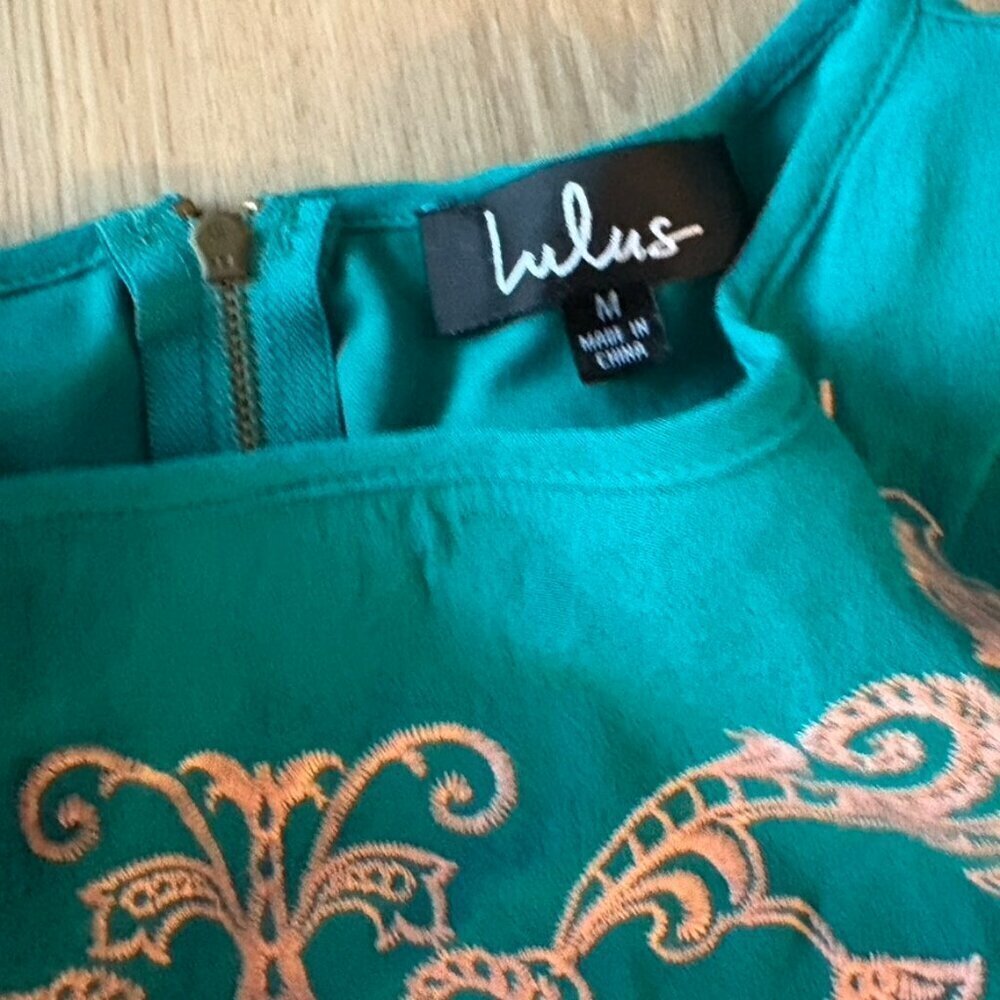 Lulus Tale To Tell Teal Embroidered Shift Dress Medium - Picture 7 of 8